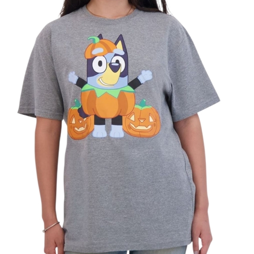 Bluey Halloween Glow in the Dark Pumpkin Jack-o-lantern Tee Grey M